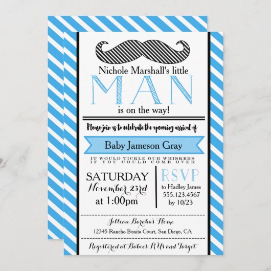 Kleine Man snor Baby shower uitnodiging (Voorkant / Achterkant)