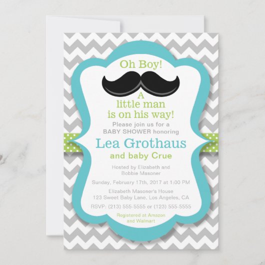 Kleine Man snor Baby shower uitnodiging (Voorkant)