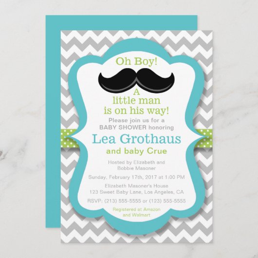 Kleine Man snor Baby shower uitnodiging (Voorkant / Achterkant)