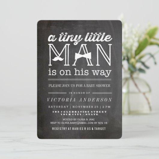 Kleine Man snor & boog Stropdas Schattige Jongen B Kaart (Staand voorkant)