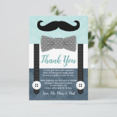 kleine man snor jongen dolk blauw baby shower bedankkaart (Staand voorkant)