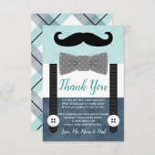 kleine man snor jongen dolk blauw baby shower bedankkaart (Voorkant / Achterkant)