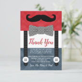 kleine man snor rode navy boy baby shower bedankkaart (Staand voorkant)