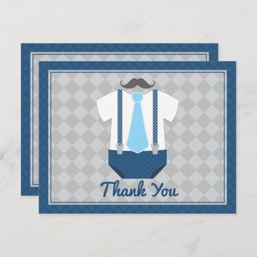 Kleine Man snor Stropdas Baby shower dank u Bedankkaart (Voorkant / Achterkant)
