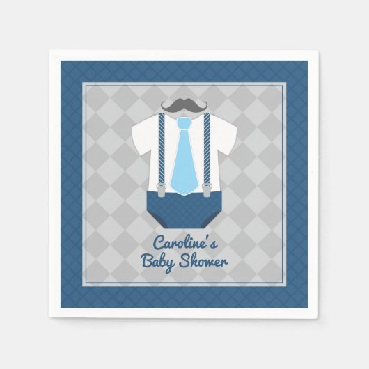 Kleine Man snor Stropdas Suspenders Baby shower Servet (Voorkant)