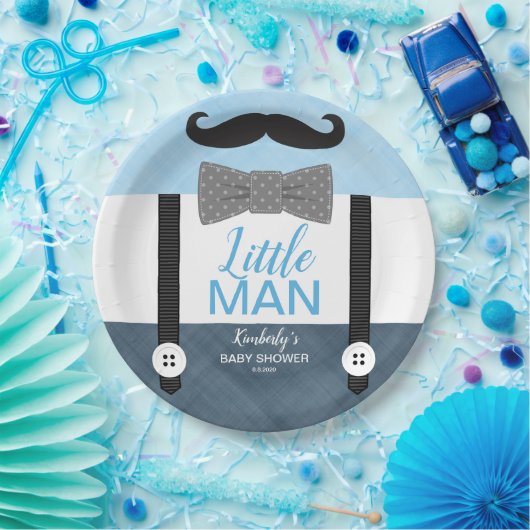 Kleine man strik stropdas baby blauw navy boy baby papieren bordje (Feest)