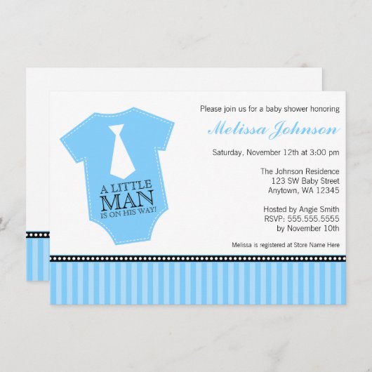 Kleine Man Stropdas Bodysuit Blue Black Boy Baby s Kaart (Voorkant / Achterkant)