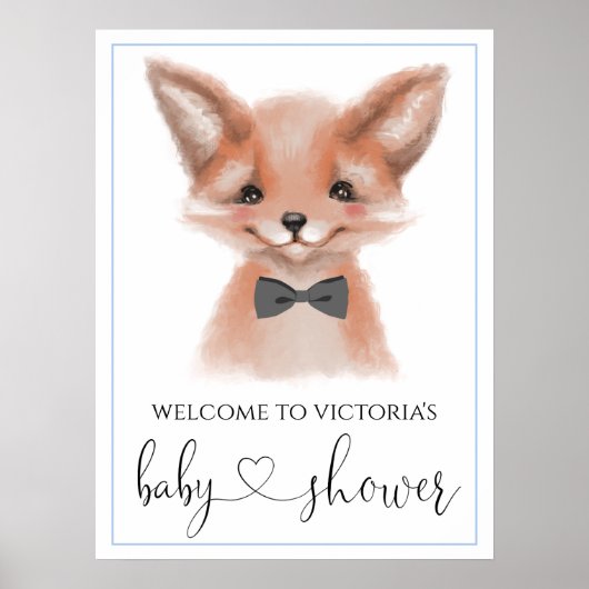 Kleine Man Woodland Fox Boy Baby shower Signs Poster (Voorkant)