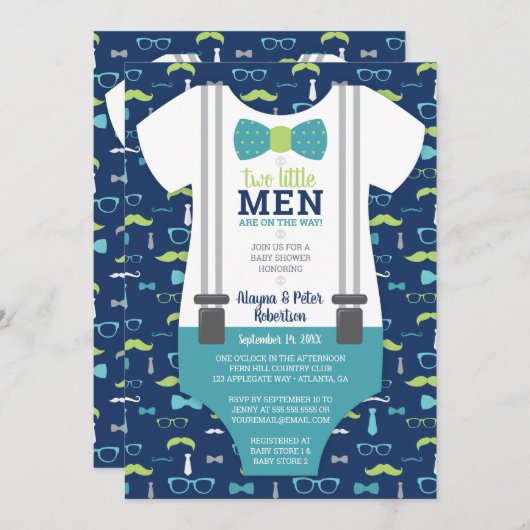 Kleine Mannen Baby shower Invitation, Bow Stropdas Kaart (Voorkant / Achterkant)