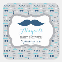 Kleine Mannen Baby showers Sticker, Baby blauw, Na Vierkante Sticker