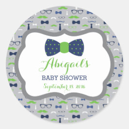 Kleine Mannen Baby showers Sticker, blauw, groen, Ronde Sticker