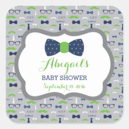 Kleine Mannen Baby showers Sticker, blauw, groen, Vierkante Sticker