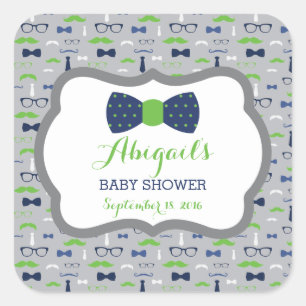 Kleine Mannen Baby showers Sticker, blauw, groen, Vierkante Sticker