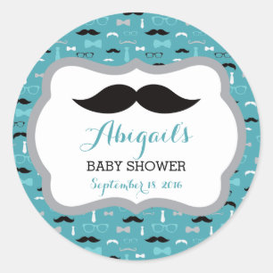 Kleine Mannen Baby showers Sticker, Blauwgroen, Aq Ronde Sticker
