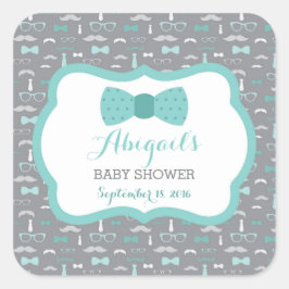 Kleine Mannen Baby showers Sticker, Blauwgroen, Aq Vierkante Sticker