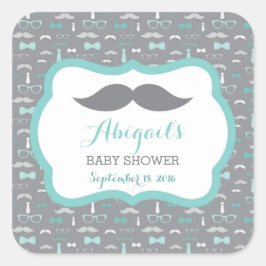 Kleine Mannen Baby showers Sticker, Blauwgroen, Aq Vierkante Sticker