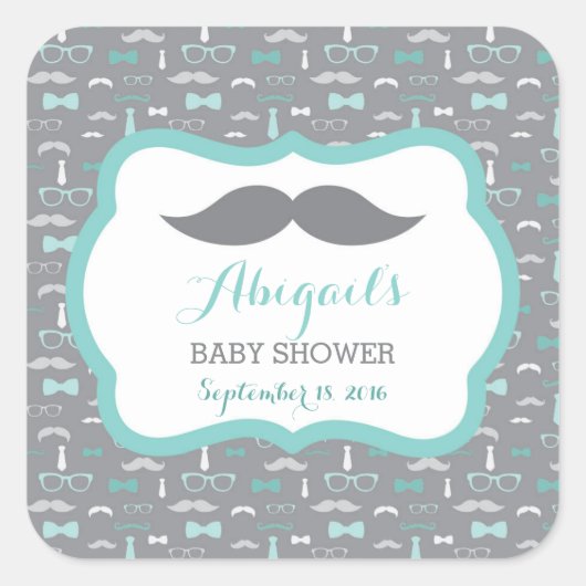 Kleine Mannen Baby showers Sticker, Blauwgroen, Aq Vierkante Sticker (Voorkant)