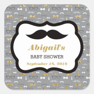 Kleine Mannen Baby showers Sticker, Goud, Grijs, Z Vierkante Sticker