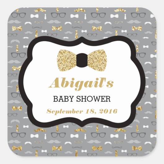 Kleine Mannen Baby showers Sticker, Goud, Grijs, Z Vierkante Sticker (Voorkant)