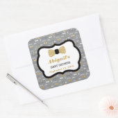 Kleine Mannen Baby showers Sticker, Goud, Grijs, Z Vierkante Sticker (Envelop)