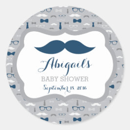 Kleine Mannen Baby showers Sticker, marineblauw, g Ronde Sticker