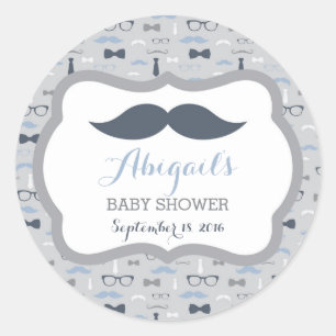 Kleine Mannen Baby showers Sticker, marineblauw, g Ronde Sticker