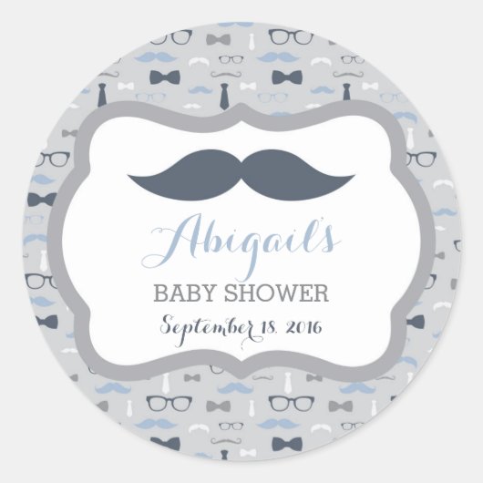 Kleine Mannen Baby showers Sticker, marineblauw, g Ronde Sticker (Voorkant)