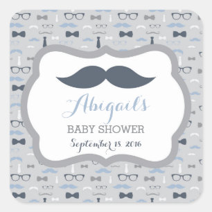 Kleine Mannen Baby showers Sticker, marineblauw, g Vierkante Sticker