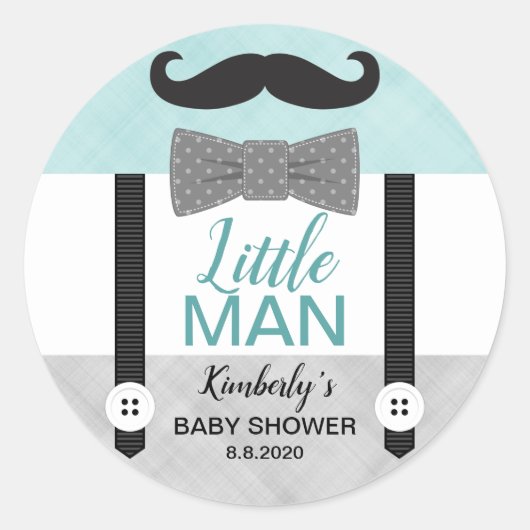Kleine mannen boog stropdas mint groen grijs jonge ronde sticker (Voorkant)