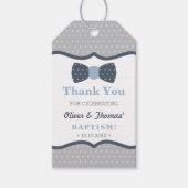 Kleine Mannen Dank u Label, blauw, grijs, doop Cadeaulabel (Voorkant)