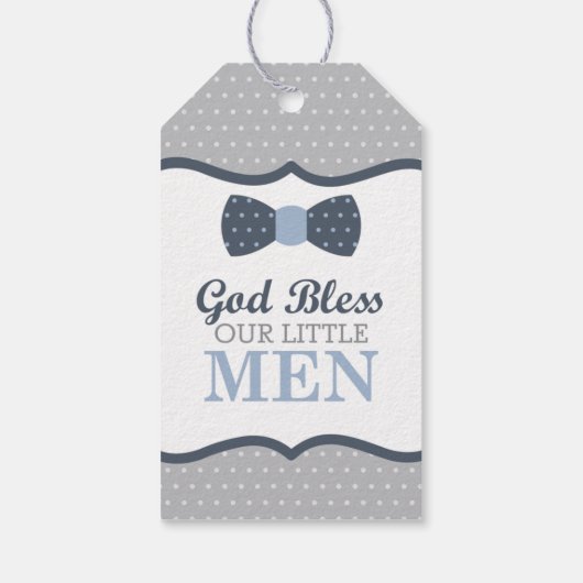 Kleine Mannen Dank u Label, blauw, grijs, doop Cadeaulabel (Achterkant)