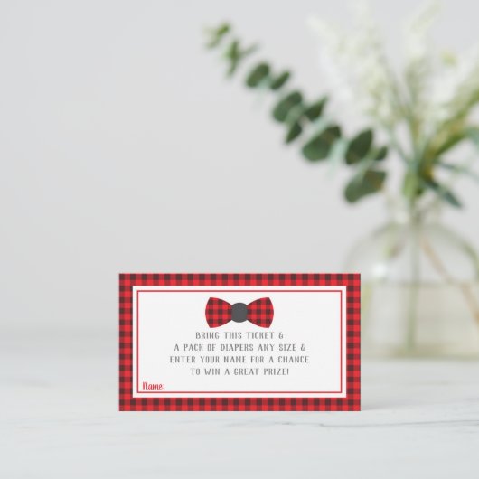 Kleine Mannen luier loterij ticket, Buffalo plaid Informatiekaartje (Staand voorkant)