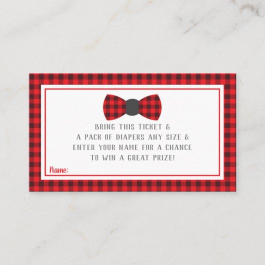 Kleine Mannen luier loterij ticket, Buffalo plaid Informatiekaartje (Voorkant)