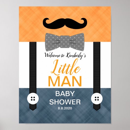 Kleine mannen snor baby douche welkom bord poster (Voorkant)