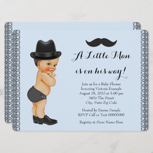 Kleine Mannen snor blauw en zwart Baby shower Kaart (Voorkant / Achterkant)