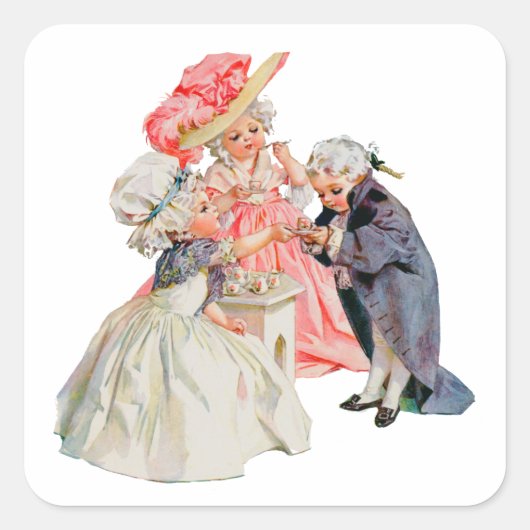 Kleine Martha Washington's Tea Party Vierkante Sticker (Voorkant)