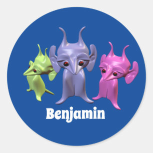 Kleine martianen, gepersonaliseerd voor kinderen. ronde sticker