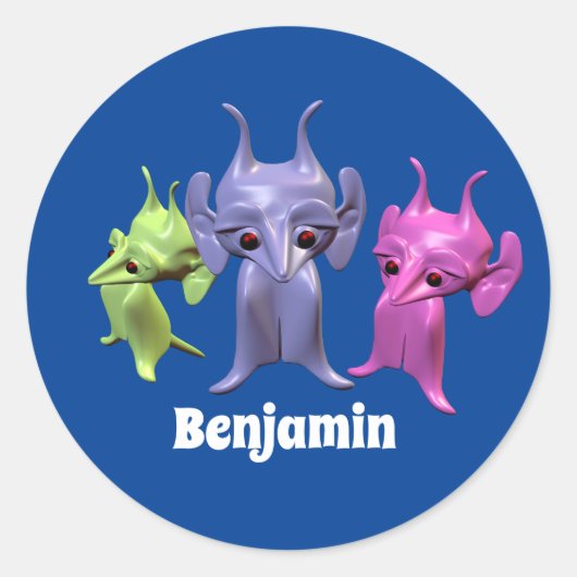 Kleine martianen, gepersonaliseerd voor kinderen. ronde sticker (Voorkant)