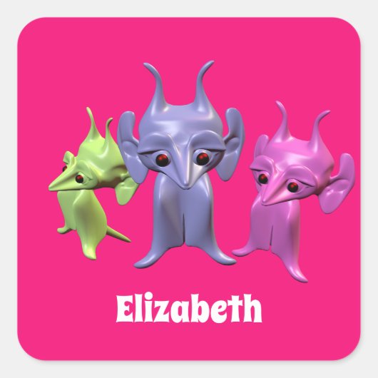 Kleine martianen, gepersonaliseerd voor kinderen. vierkante sticker (Voorkant)