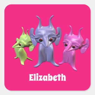 Kleine martianen, gepersonaliseerd voor kinderen. vierkante sticker