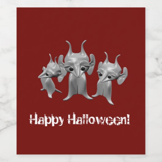Kleine martianen, Happy Halloween, gepersonaliseer Wijn Etiket (Enkel label)