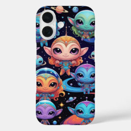 Kleine Meerkleurige Buitenaardse Wezens in de Ruim iPhone 16 Hoesje