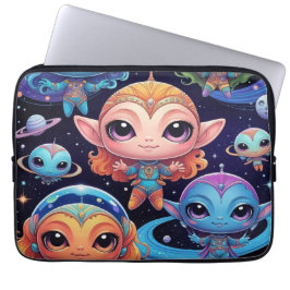 Kleine Meerkleurige Buitenaardse Wezens in de Ruim Laptop Sleeve