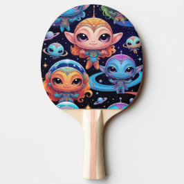 Kleine Meerkleurige Buitenaardse Wezens in de Ruim Tafeltennisbatje