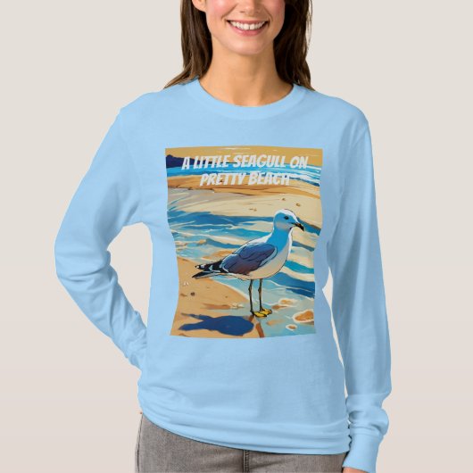 Kleine meeuw op een strand ( Designed ) T-shirt (Voorkant)
