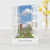 Kleine meid die een vlieger vliegt in uitzicht kaart (Gele Bloem)