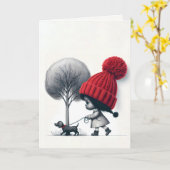 Kleine meid die haar hond rondloopt kaart (Gele Bloem)