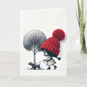 Kleine meid die haar hond rondloopt kaart