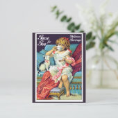 Kleine meid drink thee,  kunst briefkaart (Staand voorkant)