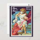 Kleine meid drink thee,  kunst briefkaart (Voorkant / Achterkant)